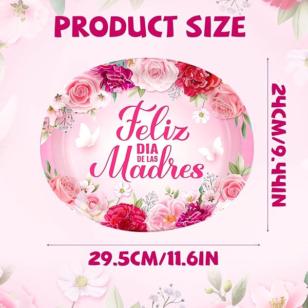 FELIZ DIA DE LAS MADRES PLATES 50PCS,HAPPY MOTHER’S DAY SPAINISH PARTY DECORATION,MOTHERS DAY PINK FLORAL OVAL DISPOSABLE PAPER PLATES FOR BEST MOM EVER PARTY SUPPLIES,11.6 X 9.4 INCH