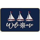 Mingnei Nautical Door Mat, Boat Rug for Floor, Welcome Boat Sailboat Doormat, Nautical Outdoor Floor Mats for Entryway 30 x 17