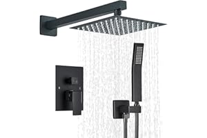 Ackwave Shower Faucet Matte Black Shower System with 8 Inches Rain Shower Head and Handheld Spray Bathroom Luxury Rain Shower Faucet Set Complete Wall Mounted