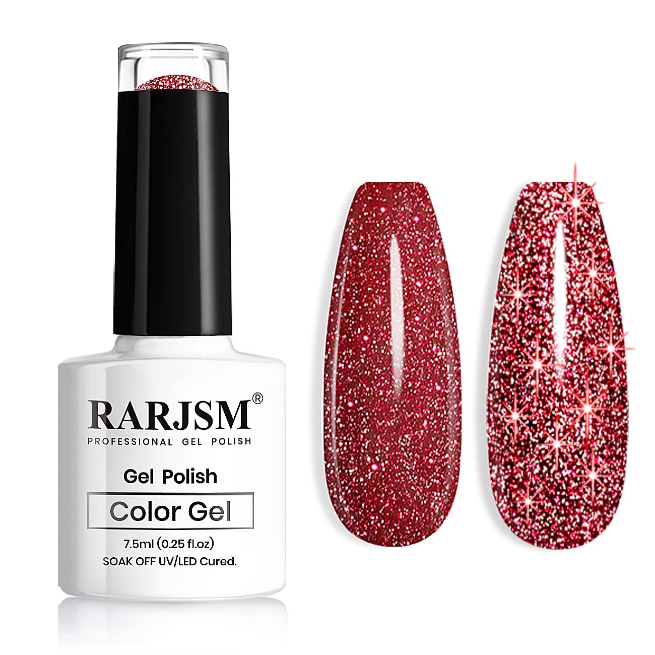RARJSM Diamond Glitter GelPolish,Dark Red Gel Nail Polish,Chunky Gel Glitter Polish Soak Off UV LED Nail GelPolish Nail Art Starter Manicure Salon DIY at Home Curing Require Single Bottle 7.5ml