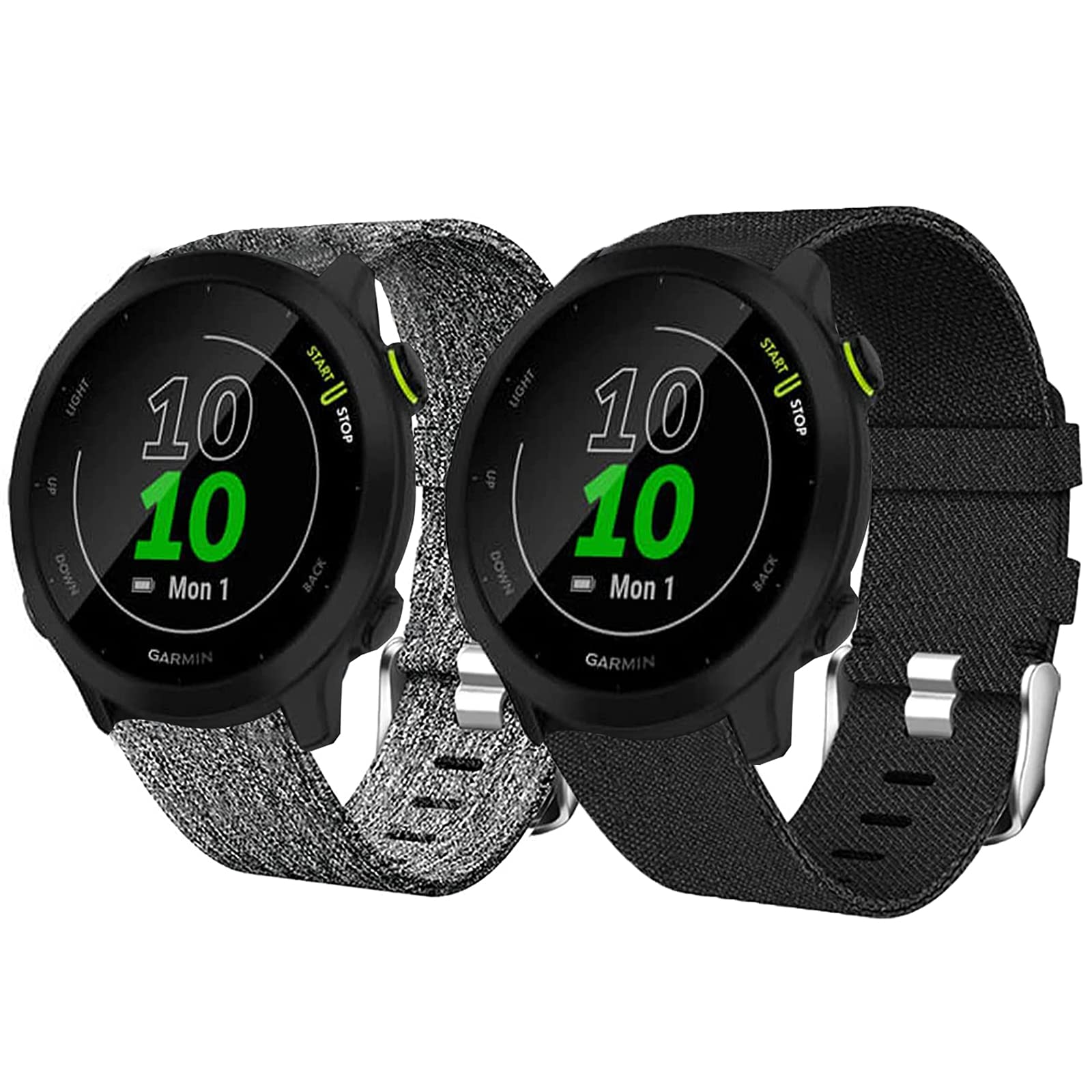 Giaogor Compatible for Garmin Forerunner 55 Band, Breathable Nylon Woven Fabric Replacement Accessory Strap Compatible for Garmin Forerunner 55 / Approach S42 / Approach S12 (2 pack-Black+Gray)