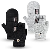 YSense Womens Winter Gloves, 2 Pack Warm Knitted Convertible Fingerless Gloves for Women Gifts with Mittens Cover Cap