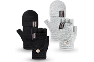 YSense Womens Winter Gloves, 2 Pack Warm Knitted Convertible Fingerless Gloves for Women Gifts with Mittens Cover Cap