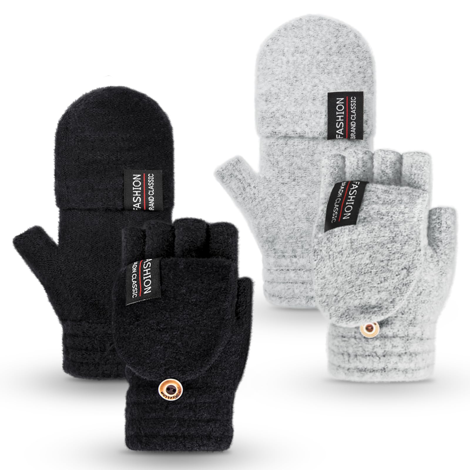 View 1 of ***MISSING BLACK PAIR***YSense Womens Winter Gloves, 2 Pack Warm Knitted Convertible Fingerless Gloves for Women Gifts with Mittens Cover Cap***MISSING BLACK PAIR***