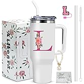 AiHeart 40oz Initial Tumbler,Personalized Gift for Women,Sister,Wife,Best Friend,Monogrammed Gifts for Birthday, Christmas,Custom Tumbler,Cute Tumblers with Straws-L