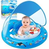 Baby Pool Float with Canopy Upf50+ Sun Protection, Baby Swimming Float | Inflatable Kids Pool Floats with Toy Play Console for Baby 6-36 Months, Infant Swimming Float with Adjustable Safety Seat