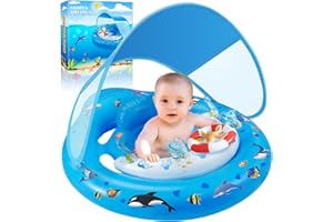 Baby Pool Float with Canopy, Infant Pool Float for 6-36 Months, Baby Swimming Float, Toddler Pool Floats with UPF50+ Sun Prot