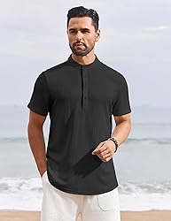 COOFANDY Men's Black Henley Shirt Short Sleeve