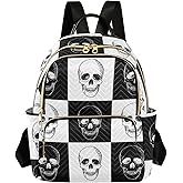 Mini Backpack Purse for Women Lightweight Girls Small Size Gothic Skull Black and White School Teens College Traveling