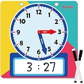 Magnetic Writable Dry Erase Learning Clock | Clock for Kids Learning to Tell Time | Large 12" Demonstration Teaching Time Practice Clock with Dry Erase Writing Surface | Pen Included | (Rainbow)