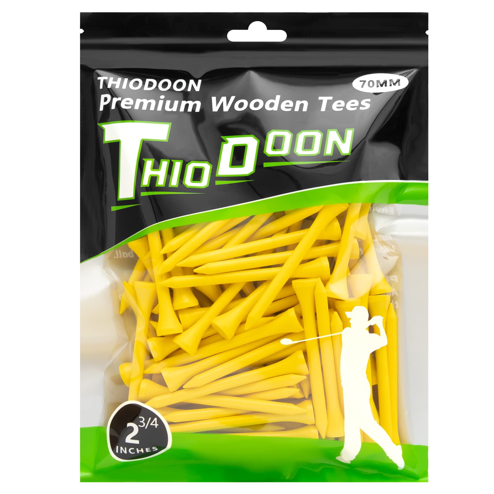THIODOON Golf tees 70mm Less Friction Wooden Tees Training for Golfer Professional Natural Wood Golf tees Bulk 100 Count Golfing Tees Yellow