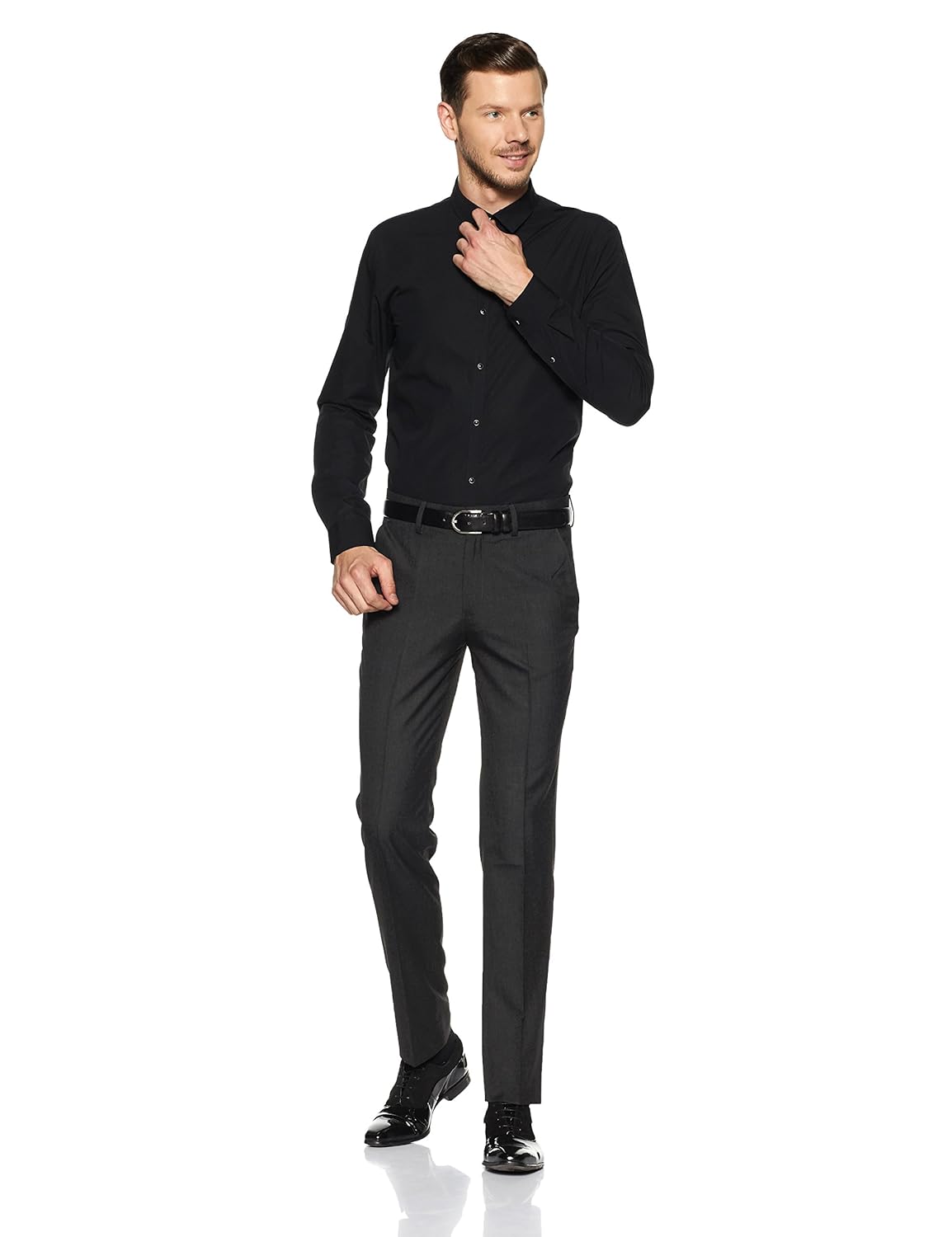 peter england men's slim fit formal trousers