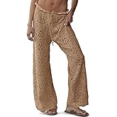 Saodimallsu Womens Crochet Swimsuit Coverup Pants High Waisted Drawstring Sexy Sheer Mesh Knit Wide Leg Beach Pants