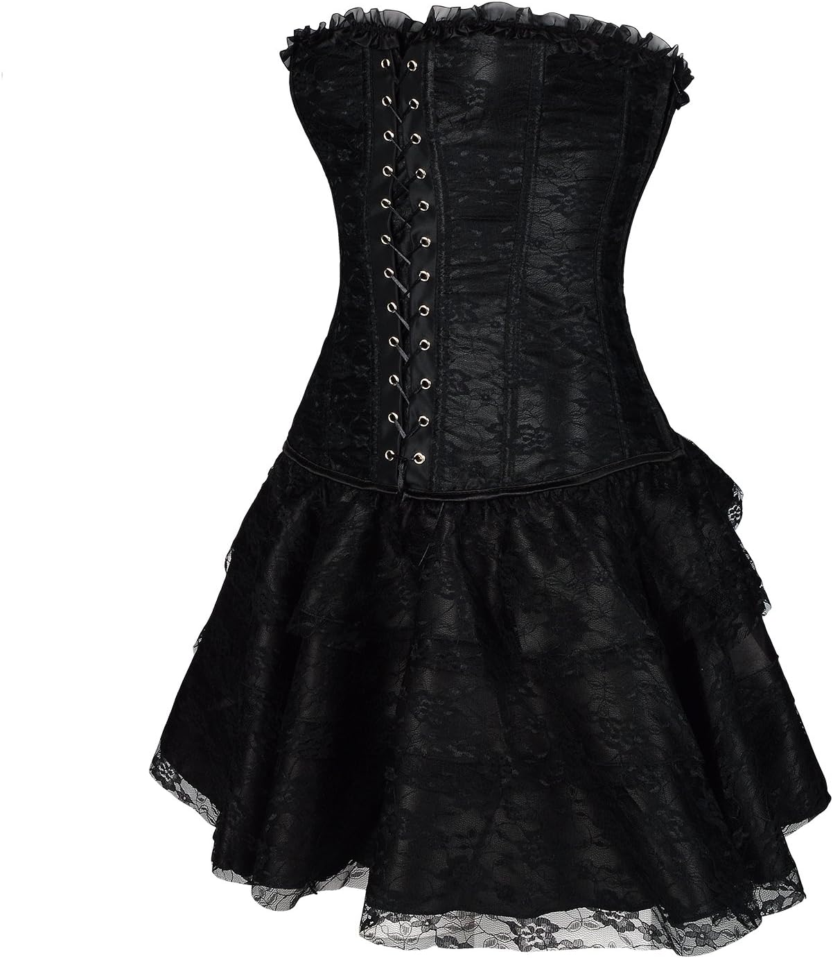 queenral Waist Trainer Corsets Gothic Steampunk Lace Up with Skirt in Sets