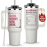 Mailabeeus Christmas Gifts for Mom, Mama Mommy Mom Bruh Tumbler With Handle 40Oz, Mama Tumbler, Momma Coffee Mug, Mommy Cup, Birthday Present for Mother, Momma Gifts Ideas from Daughters, Sons, Kids