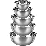 Pinnacle Plate Stainless Steel Mixing Bowls - 5 Pack Nesting Baking Supplies for Cooking, Serving, Food Prep - Dishwasher Kit