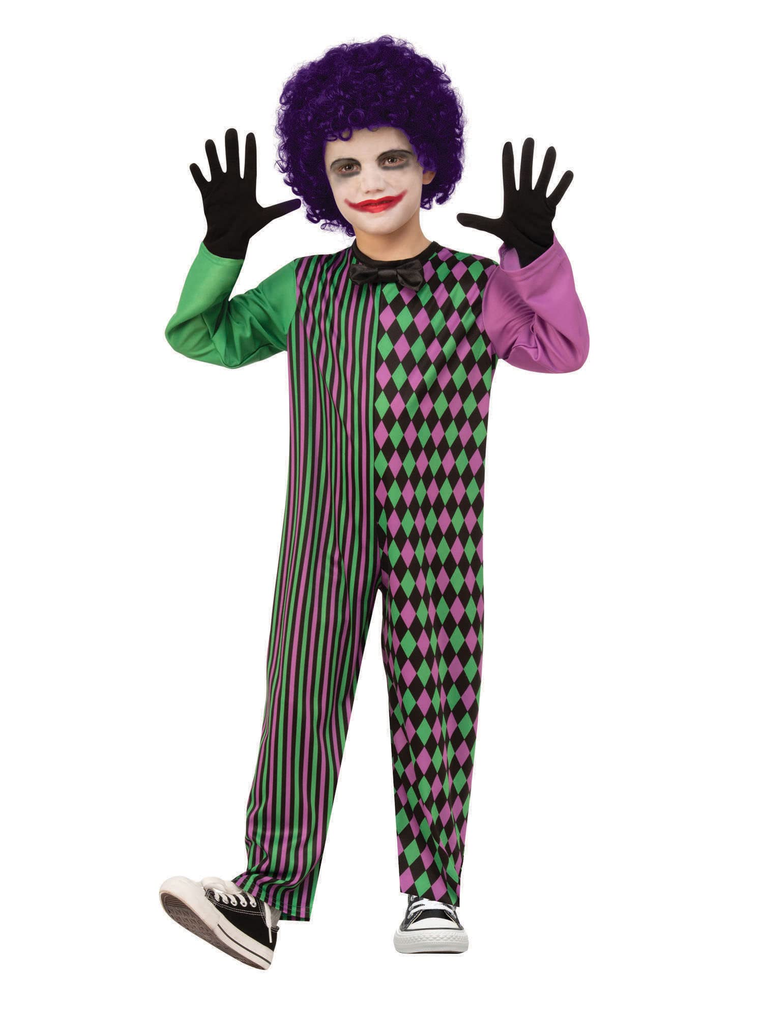 Bristol Novelty CF220S Clown Boy Half S Costume, Black, Green, Purple, 4-6 Years Old Halloween