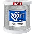 Muzata 200 ft 1/8" Stainless Steel Cable Railing System Hardware T316 Stainless Steel Wire Rope 7x7 Strands 1800 lb Breaking Strength Deck Cable Railing Kit for Indoor Outdoor Coastal WR02