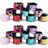 20 PACK Slap Bracelets 2-Color Reversible Charm Bracelets Children's stage sequins horsetail buckle color ball head hair acce