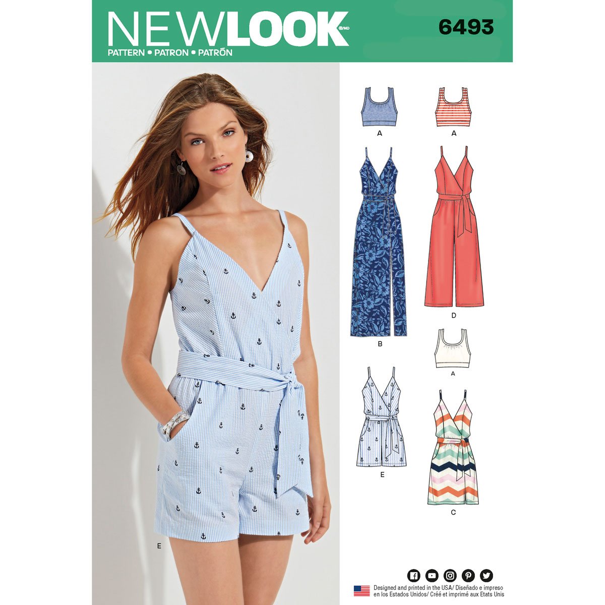 New Look Pattern 6493 Misses' Jumpsuit and Dress in Two Lengths with Bralette, Paper, White, 22.06 x 15.06 x 1.06 cm