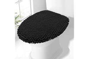 Smiry Soft Chenille Bathroom Toilet Lid Cover, Machine Washable Covers, 17.5x15, Fits Most Round, Elongated and Oblong Lids, Accessories Decor, Black