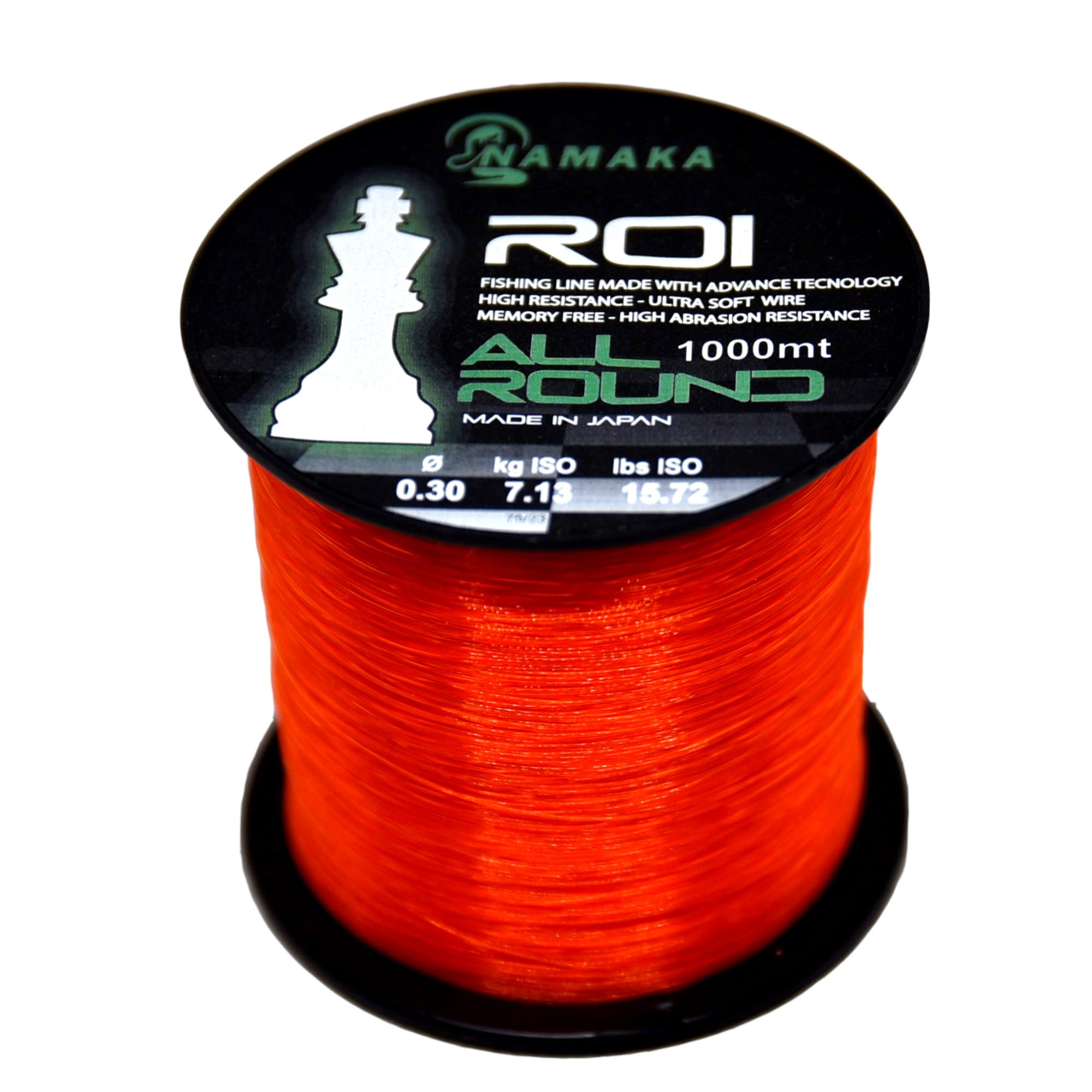 Namaka® ROI Fluorocarbon Coating All Round Fishing Line MT 1000 Diam. from 0.20 to 0.80 (Ø 0.45 mm - 15 kg - 1000 m, Monofilament ROI Orange)