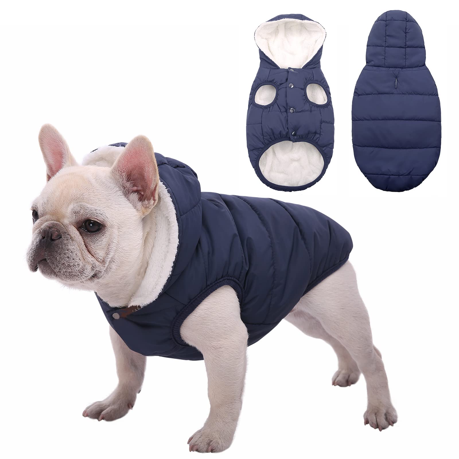 Fleece Hoodie, Windproof Waterproof Coat, Winter Warm Jacket, Cold Weather Pet Apparel Clothes Vest for Small Medium Large Dogs (2XL, Blue)