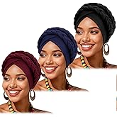 African Women Turban Caps Beanie Pre-Tied Twisted Braids Headwraps for Women Head Scarf Chemo Cancer Headwear Cap