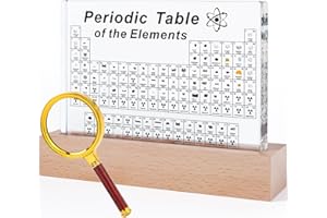Mukarisk Periodic Table with Real Elements Inside, 83 Real Elements Samples, with Wooden Stand and Magnifying Glass, Craft Decor, Gift for Kid Students Teacher Science Lovers, 8.3 * 5.5 * 1 inch