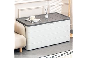 Yardgrace 100 GAL Resin Deck Box - Lockable Waterproof Outdoor Storage Bench for Patio Cushions, Garden Tools & Pool Accessories - Wood-Look Texture, White