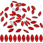 PATIKIL Marquise Gems, 40 Pcs 15x7mm Glass Rhinestones Flat Back Navette Horse Eye Crystal Gems for Jewelry Making DIY Craft, Red