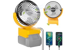 Uniqwamo Jobsite Battery Operated Fan Compatible For Dewalt 20V/60V Max DCB204 DCB205 DCB201 DCB207 DCB181 Lithium-Ion Battery, Cordless Fan With 3 Speeds Control, USB +Type C
