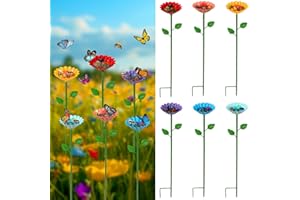 HEYTIMI 6 Pack Bee Watering Station, Bee Feeder for Garden Metal Butterfly Water Feeder Colorful Flower Design Bath Bowl with Glass Beads for Pollinators Outdoor Garden Yard & Patio Decor
