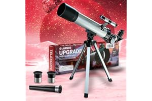 LUZSCO Telescope for Kids 50mm 100x Magnification Beginner Silver Telescopio with Tripod, 2 Eyepieces, Finder Scope Set, STEM Educational Astronomy Chritstmas Gift for Boys & Girls Ages 6-12