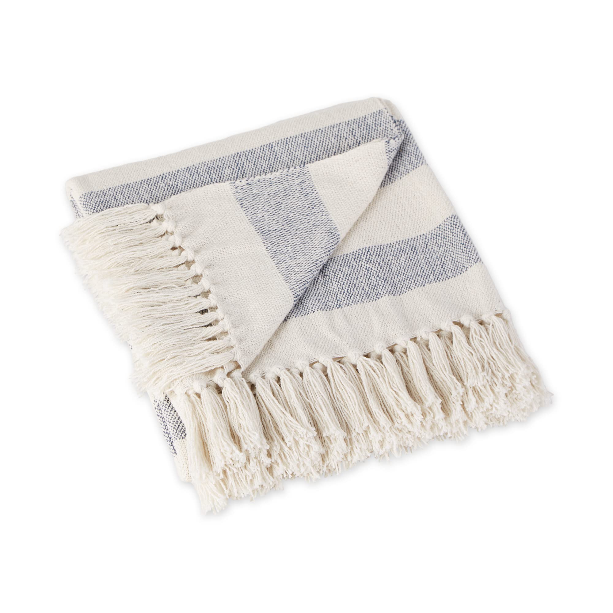 DII Cabana Stripe Woven Throw, Cotton, French Blue, 50x60 — image 1