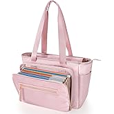 Prokva Teacher Tote Bag for Women, Teacher Work Bag 15.6 inch Laptop Bag with Accordion File Organizer, Pink