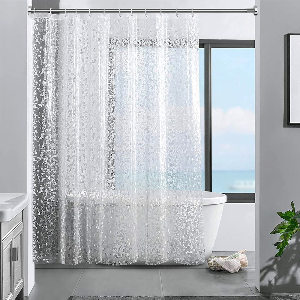 ecooe Shower Curtain Waterproof Mildew Resistant 180 x 180 cm Plastic Clear Shower Curtains 100% EVA Bath Curtain 3D Cobblestone 70 x 70 Inch with 12 Hooks Rings for Shower or Bathtub
