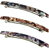 HYFEEL Long French Hair Barrettes 4 Inch Large Hair Clips for Women Thick Hair Automatic Clasp Clamp Pins Resin Nonslip Grip Ponytail Holders, Stylish Hair Accessories 3 Pack (Brown Black Purple)