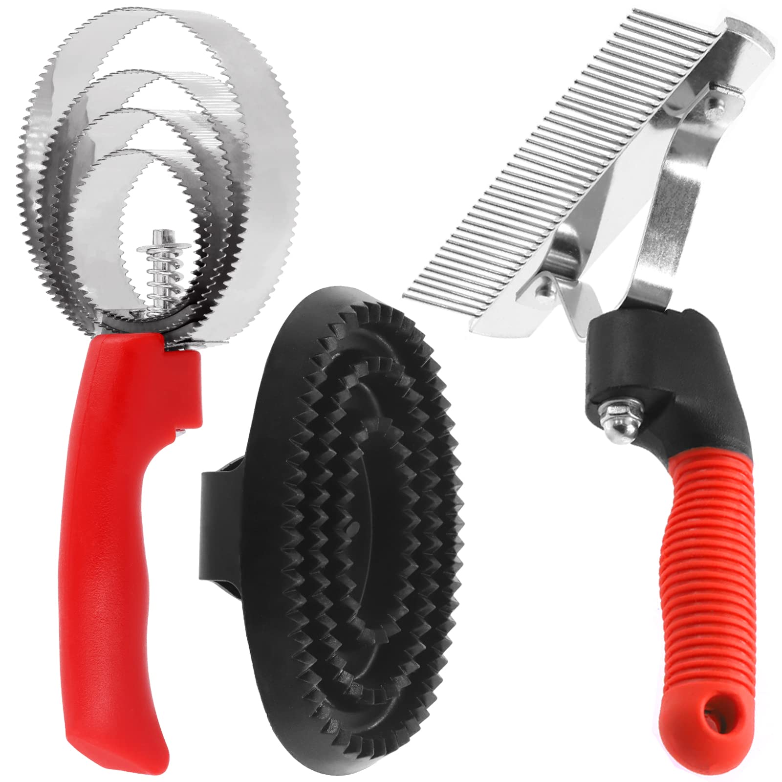 Rustark 3pcs Reversible Stainless Steel Curry Comb Horse Brush 4 Rings Large Rubber Curry Comb Scotch Type Curry Comb Set Metal Curry Brush for Cow Sheep Dog Goat Horse