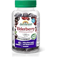 Jamieson Elderberry Cold & Flu Gummies, Elderberry Flavour, with Echinacea and Ginger, Family Friendly (6+). Relieves Cold an