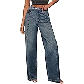 Sidefeel Women's Wide Leg Jeans High Waisted Stretchy Baggy Front Seam Denim Pants