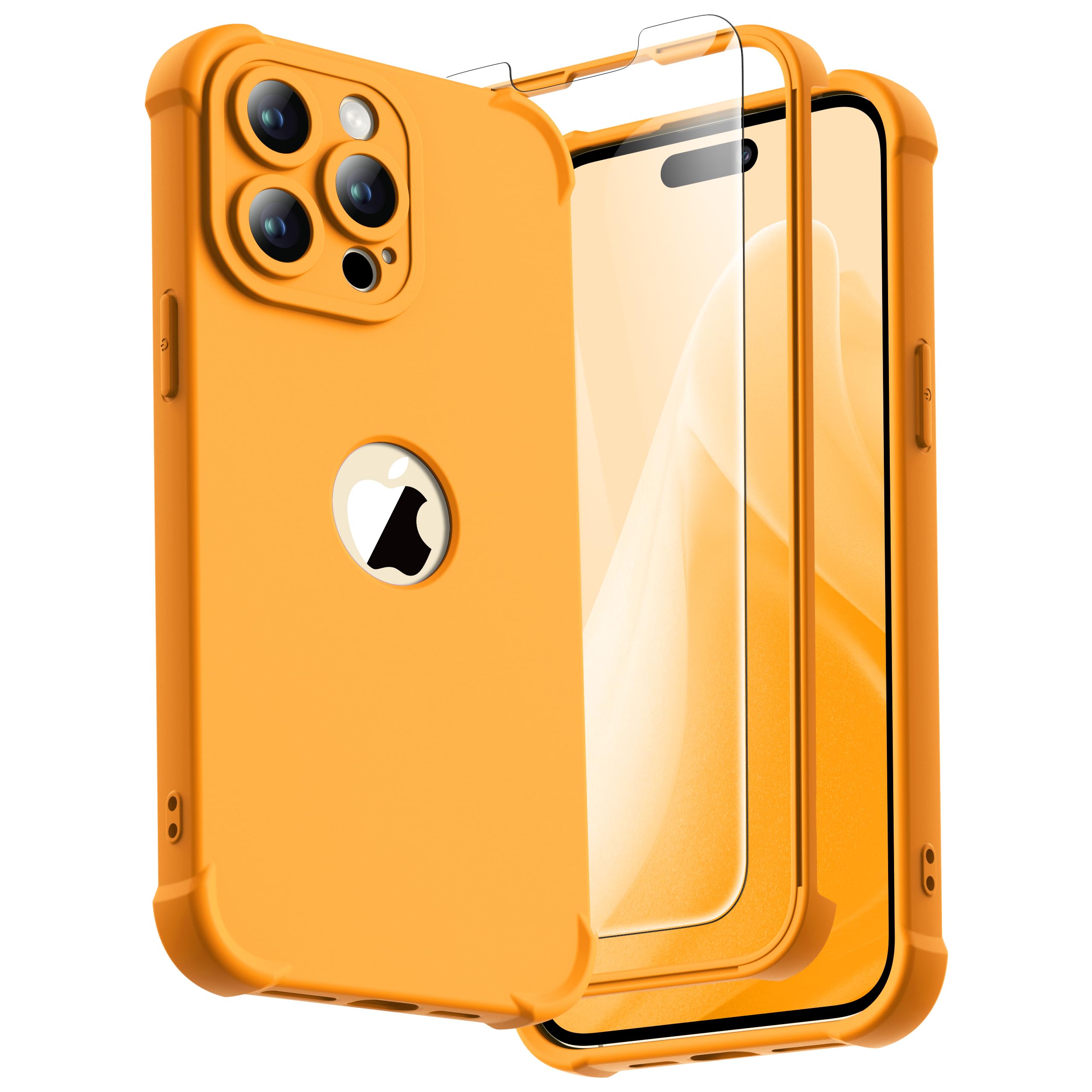 ORETECH for iPhone 14 Pro Case, with [2 x Tempered Glass Screen Protector] [Camera Protection] [Military Grade Shockproof ] Thin Slim Fit Rubber Bumper Phone Case Cover - Yellow — image 1