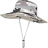 ZLYC Mens Waterproof Camo Sun Hat Wide Brim Packable Outdoor Mesh Fishing Bucket Hats