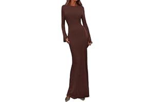 PRETTYGARDEN Women's Fall Fashion 2025 Long Sleeve Maxi Dress Ribbed Knit Boat Neck Bodycon Casual Dresses Going Out Outfits