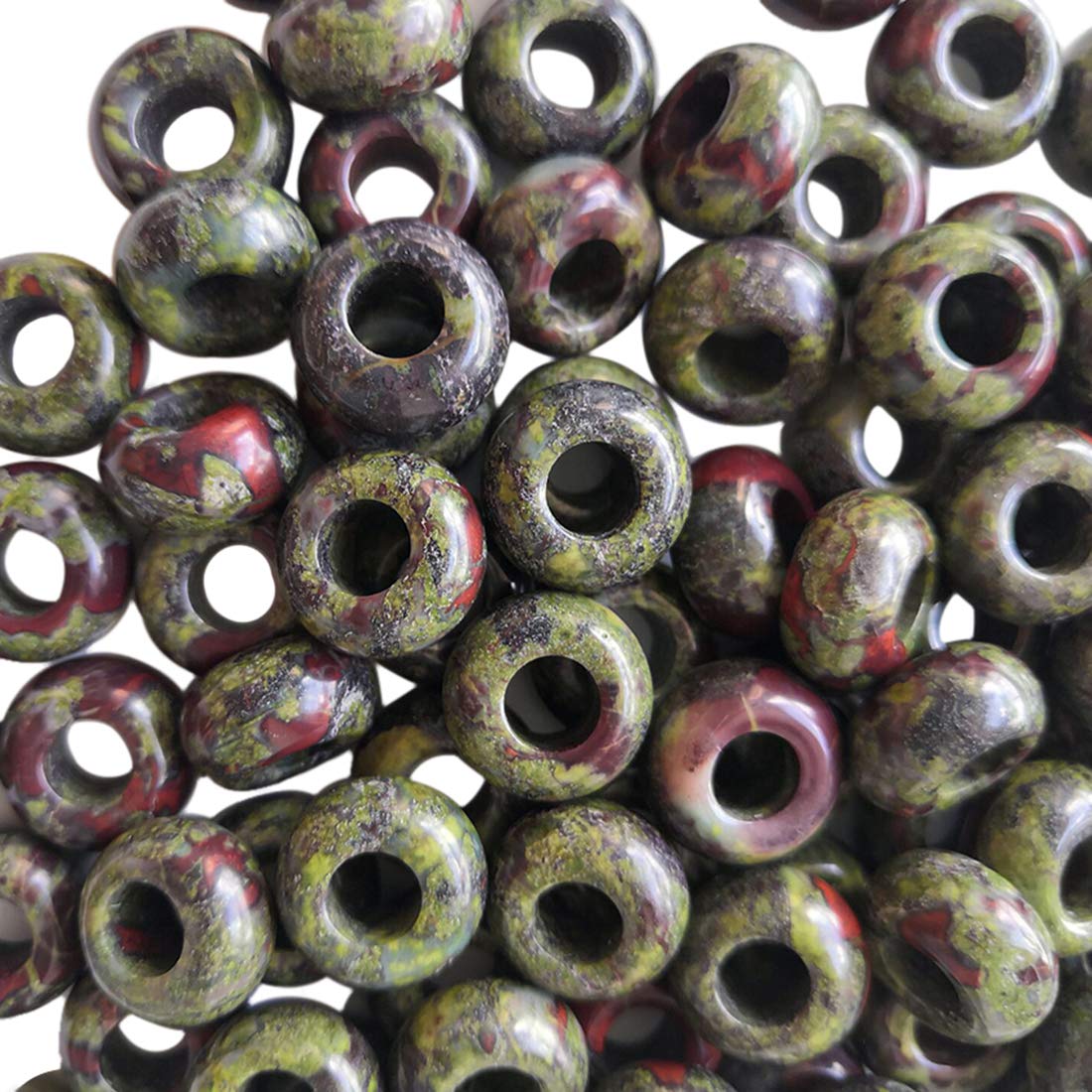 Lovionus89 Pack of 20 Large Hole Loose Stone Rondelle European Beads for Charms Bracelet Crystals Jewellery Requirements DIY Dragon Bloodstone