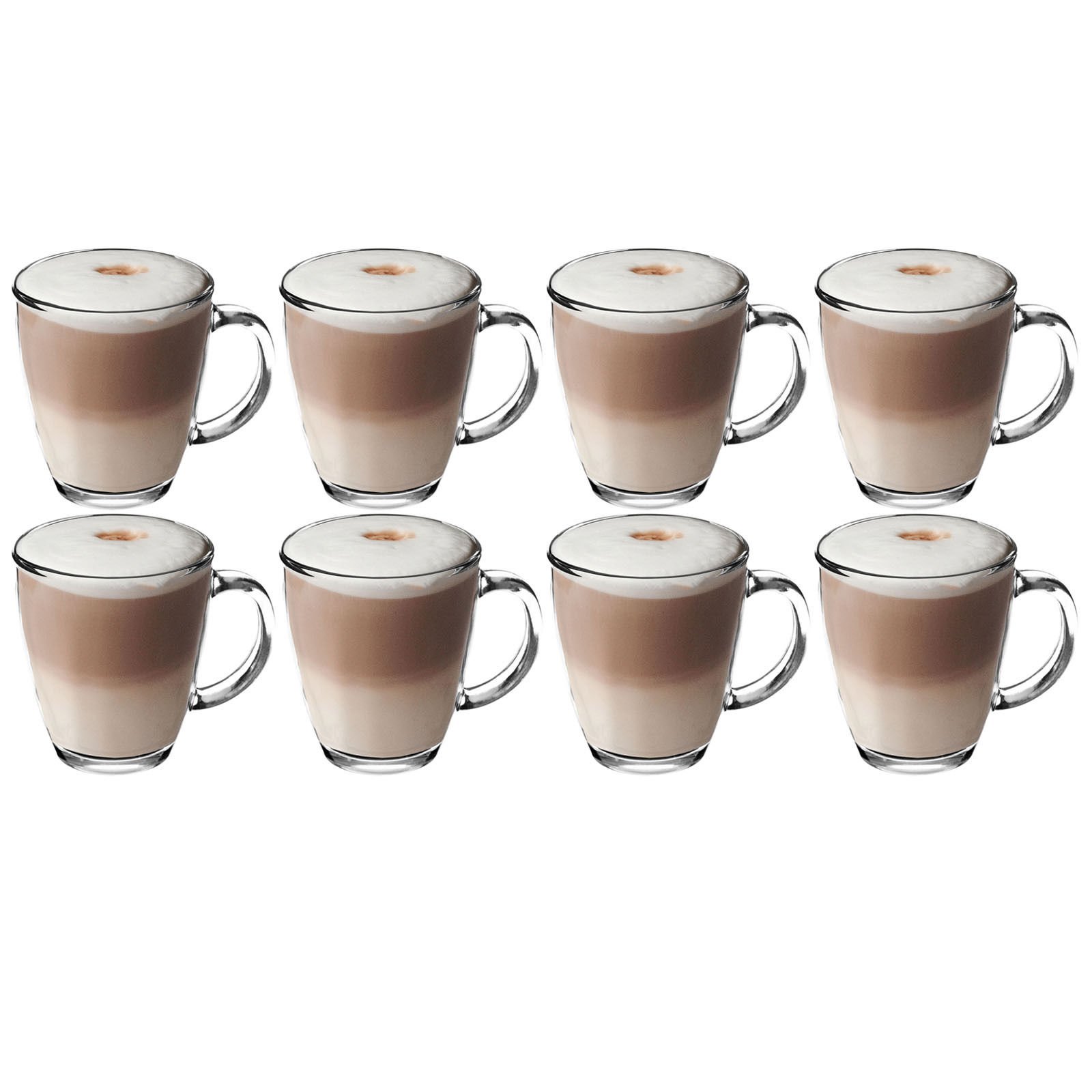 Get Goods Set of 8 350ml Latte Glasses - Thick Toughened Glass Mugs