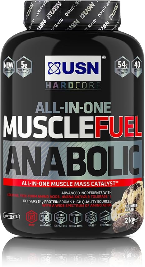 Usn Muscle Fuel Anabolic All In One Muscle Builder Protein Shake With Creatine And Whey Protein Cookies And Cream 2 Kg Amazon Co Uk Health Personal Care