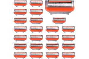 AMERZAM 24Pcs Premium Razor Blades for Men - 5-Layer Stainless Steel Refills Compatible with Fusion 5 Style Razors, Smooth Shaving Replacement Cartridges Value Pack
