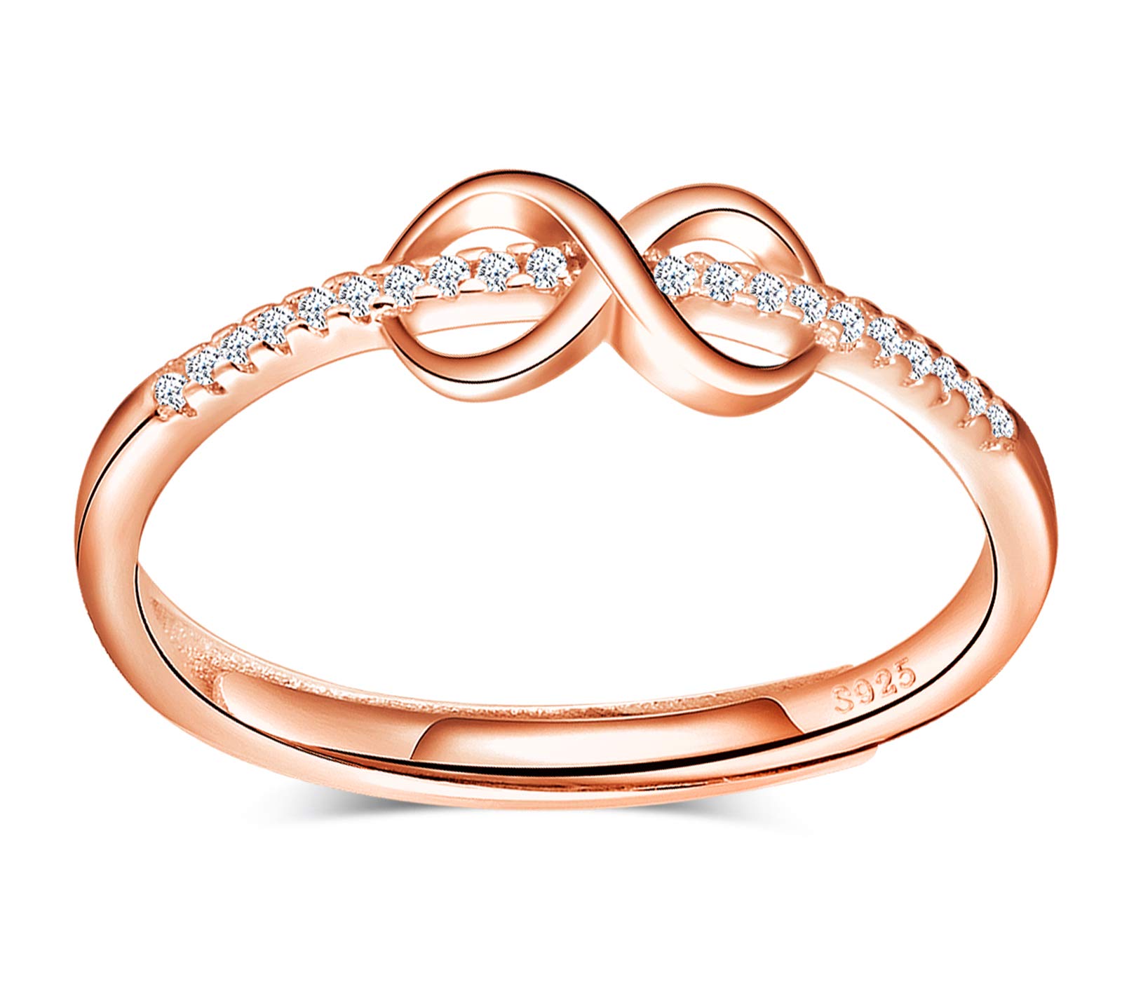 INFINIONLY Women's girl's Open Ring, 925 sterling silver girl's adjustable ring, mini infinity symbol ring, Inlaid zircon, Wedding ring, engagement ring