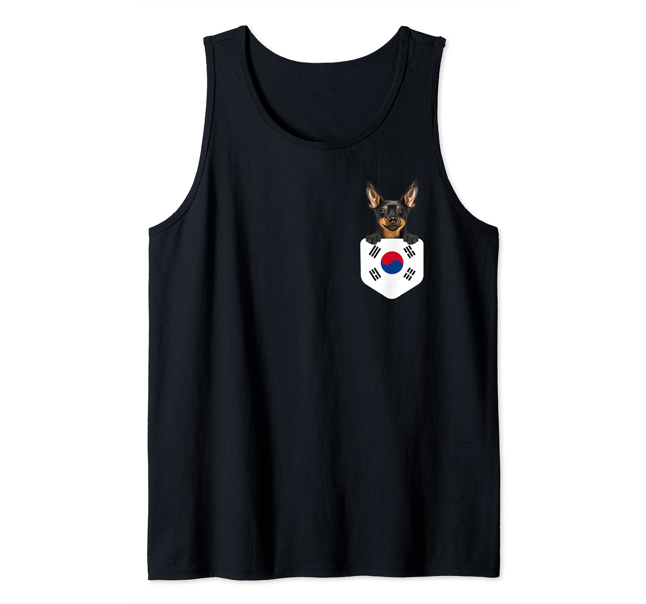 South Korea Flag Miniature Pinscher Dog In Pocket Tank Top